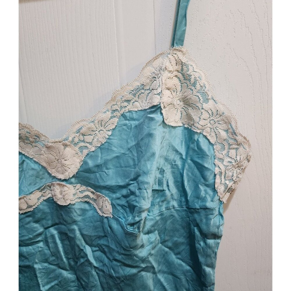 American Exchange Women's Y2K Style Tank Top 100% Silk Lace Hems Blue Size L - Picture 4 of 12